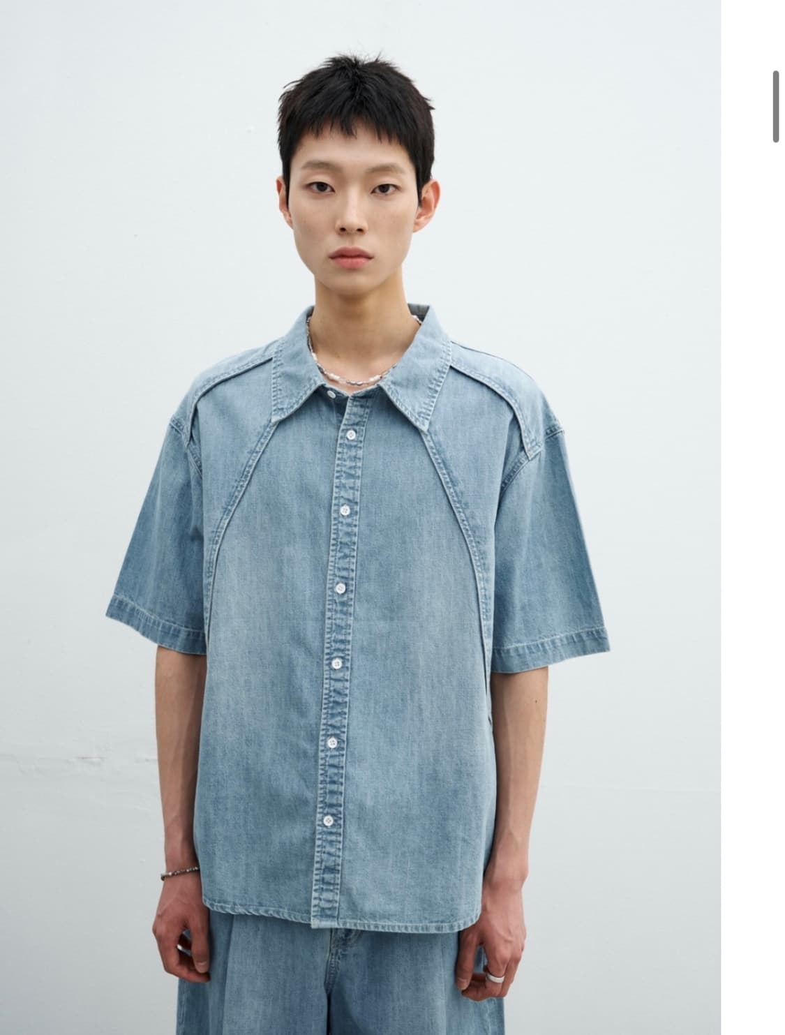 미나브 린넨 데님 하프 셔츠 상품이미지1