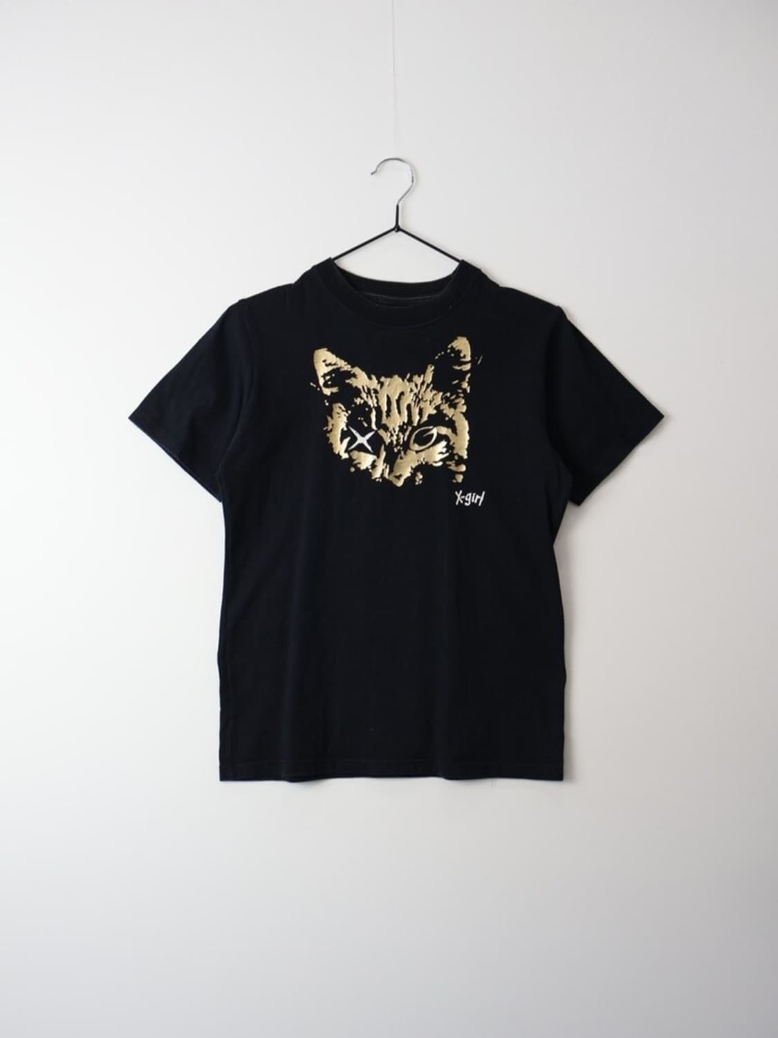 'X-girl' Gold Cat Graphic Black T-shirt 상품이미지3