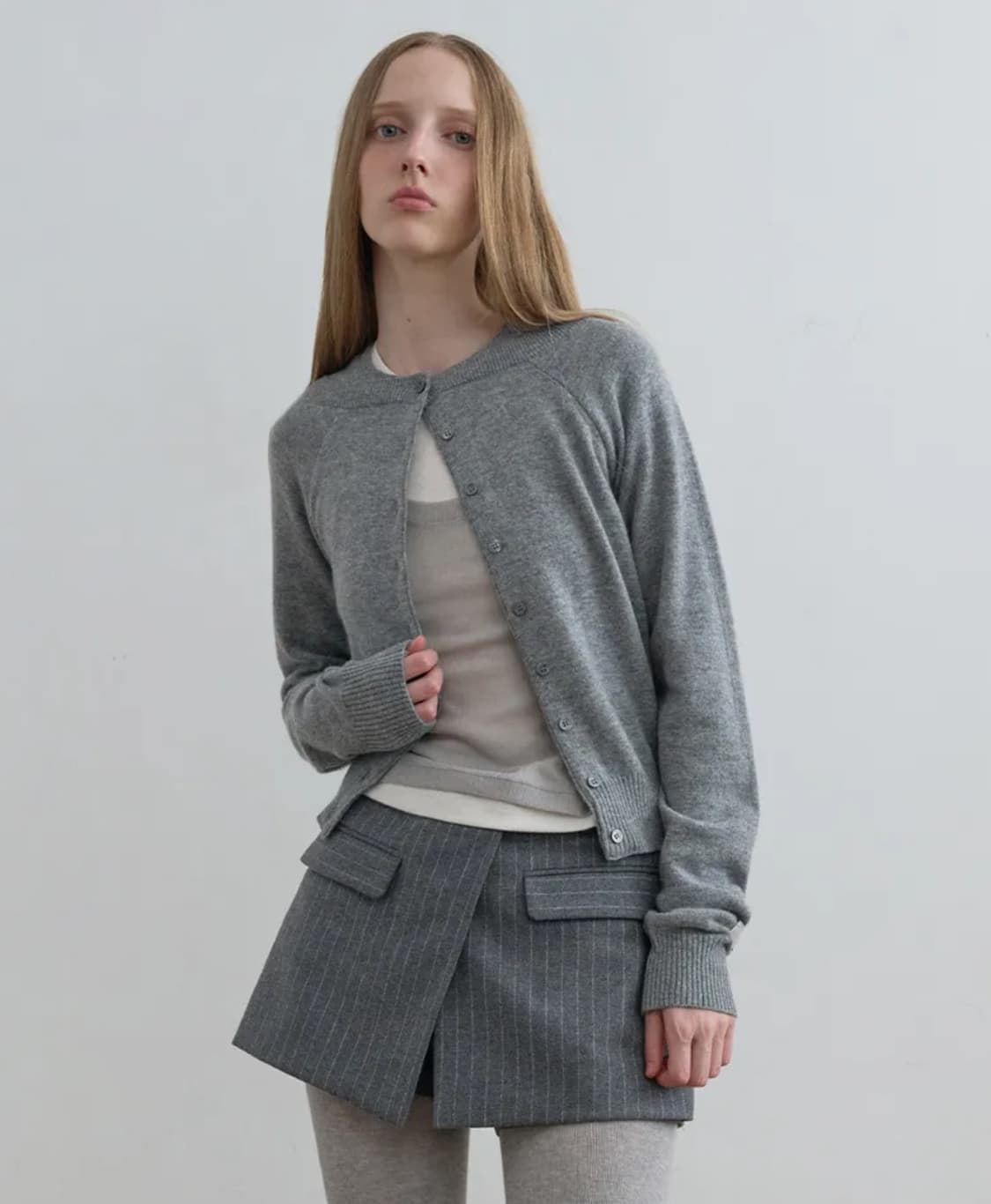 기준_더블넥 가디건 M사이즈 (Melange Grey) 상품이미지1