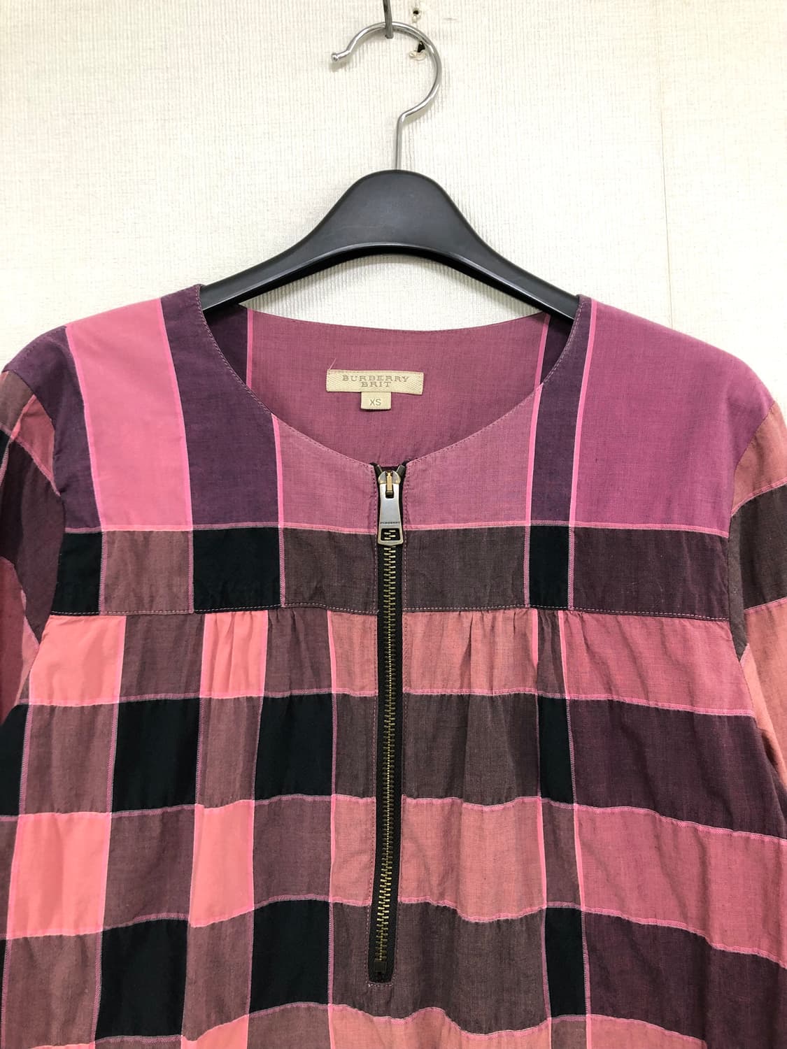 여성 버버리 브릿 라운드넥 9부소매 코튼혼방 체크 튜닉 블라우스 _ 핑크 상품이미지2