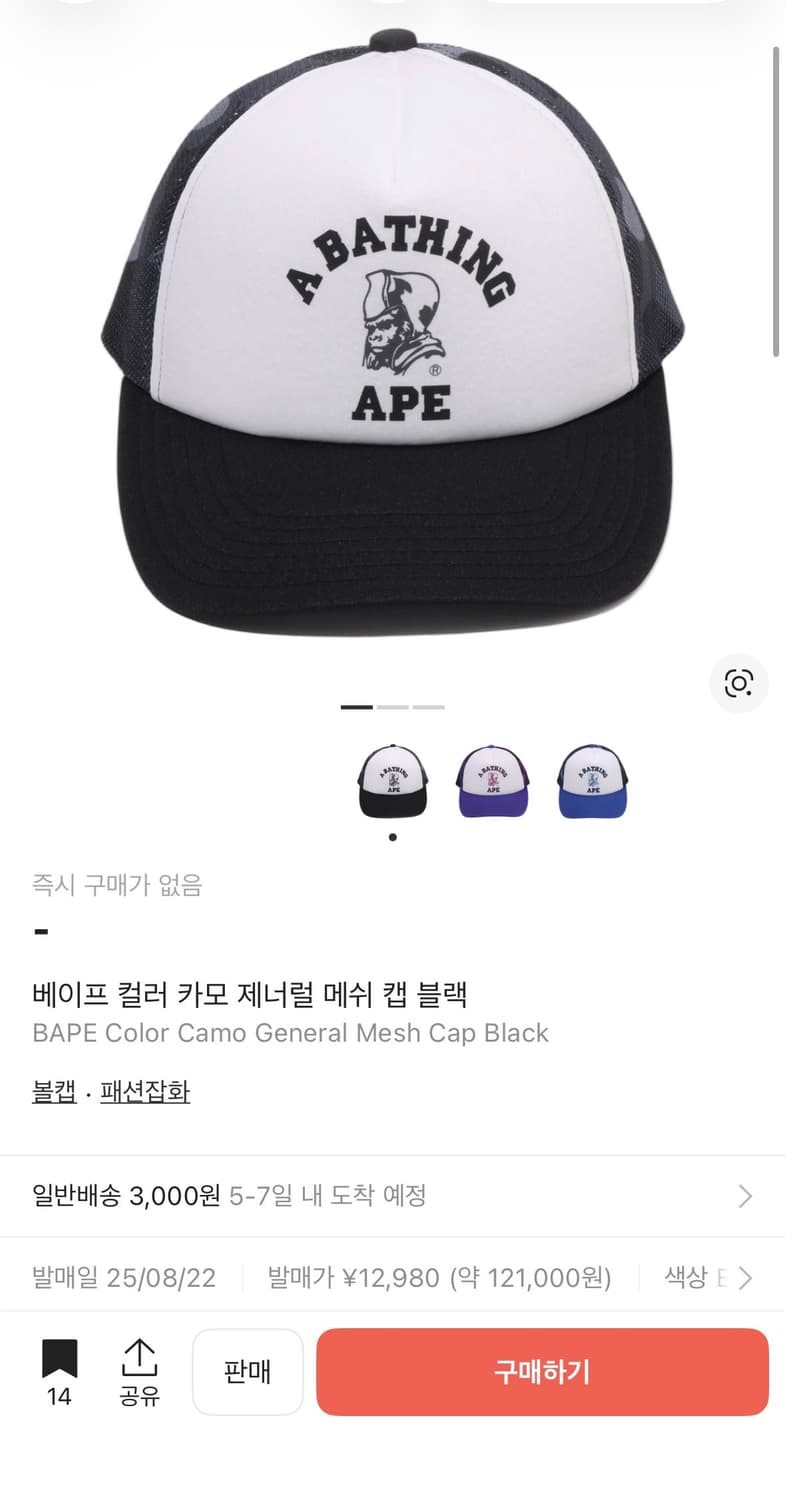 베이프 컬러 카모 제너럴 메쉬 캡 블랙 상품이미지3