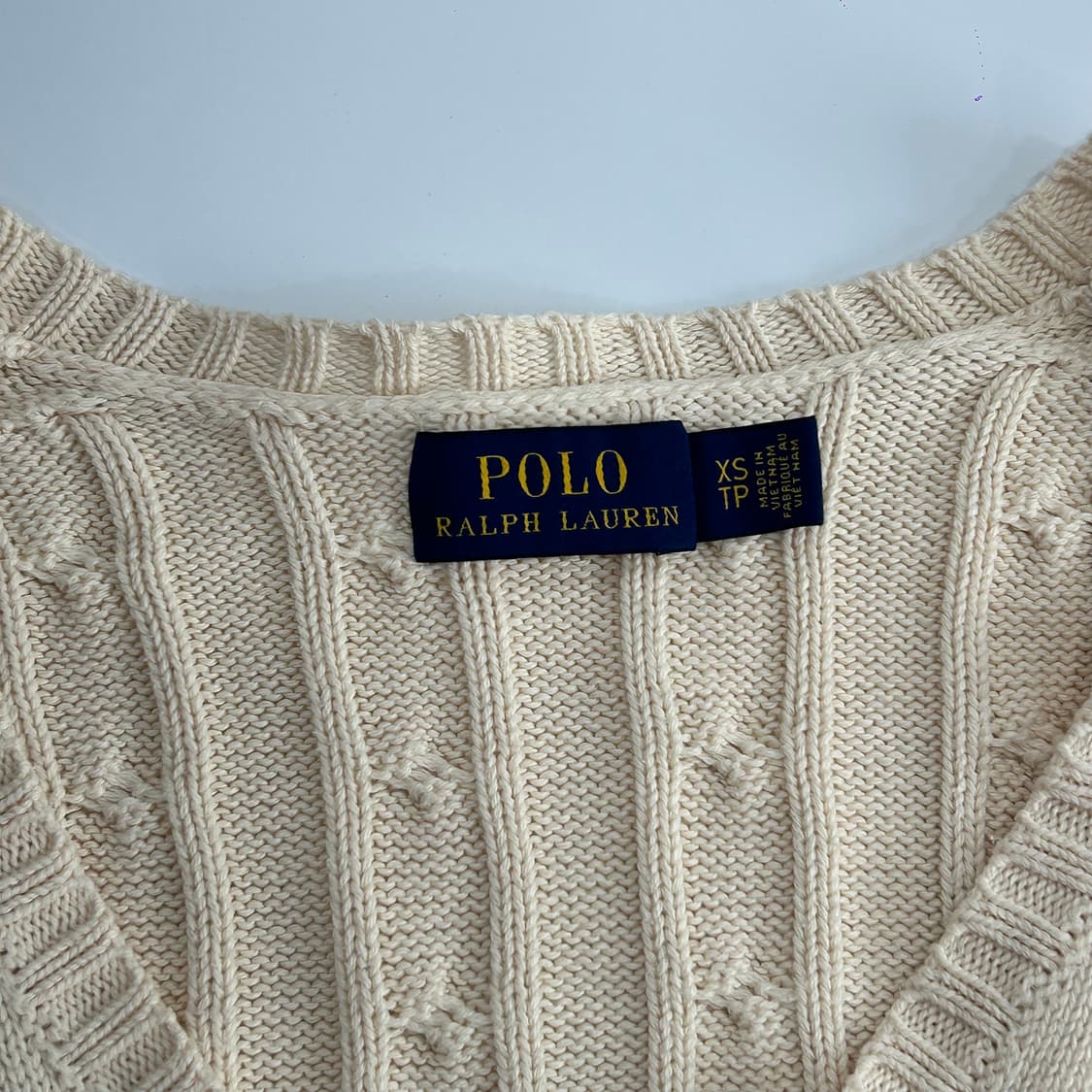 Polo 폴로 네이비포니 아이보리 케이블 브이넥 니트 상품이미지5