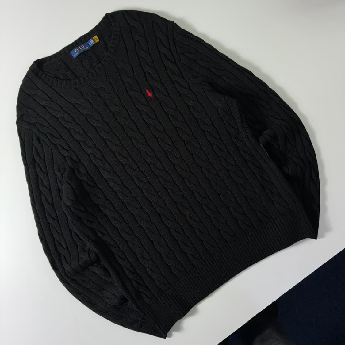 Polo  폴로 랄프로렌 신형 자수 코튼 블랙 꽈배기 니트  상품이미지2