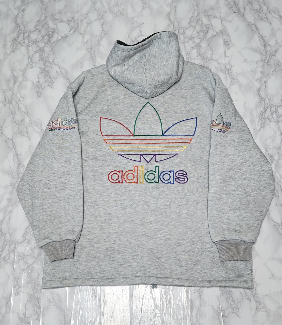 아디다스x데상트 앞 뒤 빅로고 90s 올드스쿨 양털 후드집업 자켓 상품이미지2