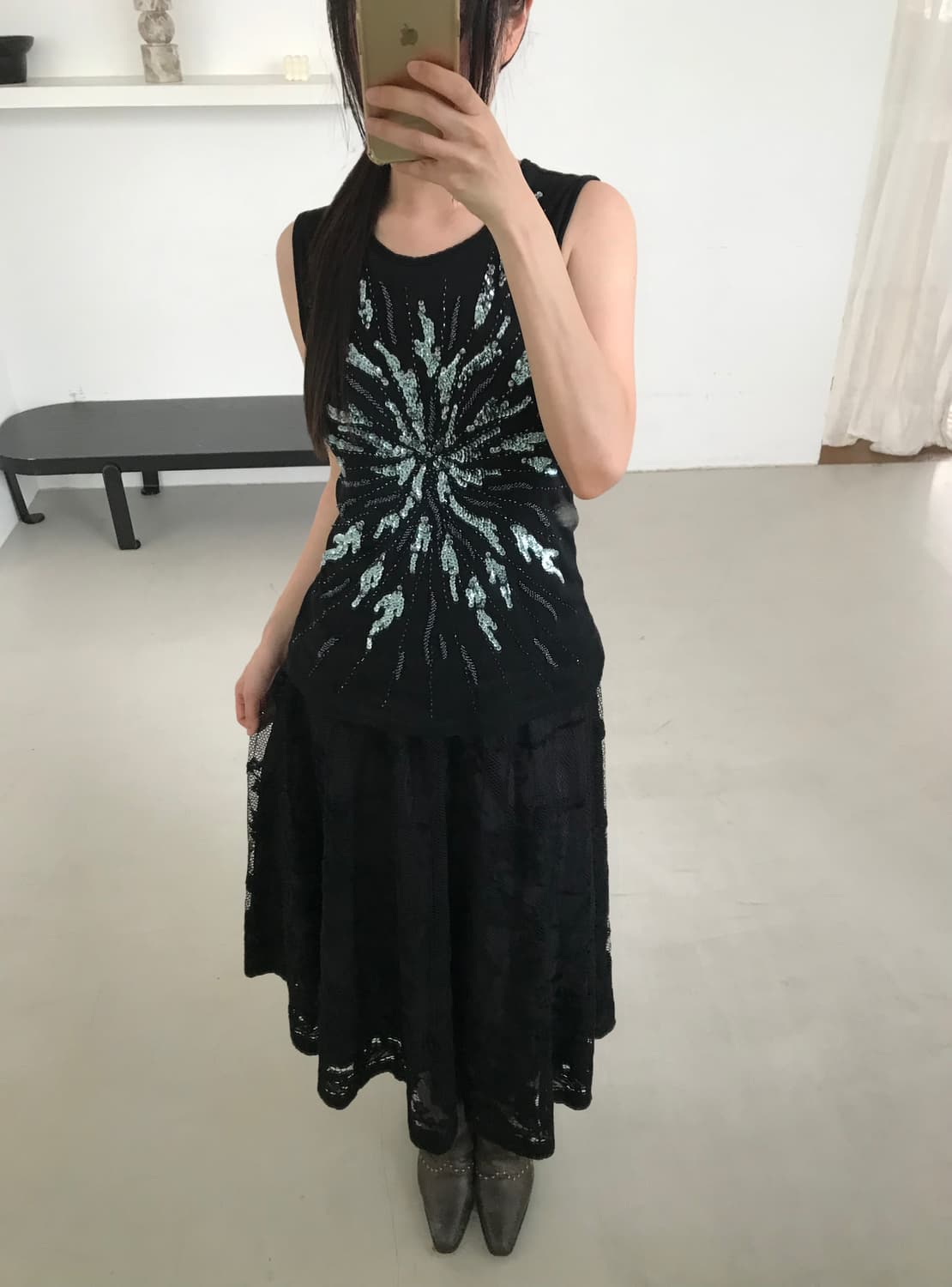 vintage beads black sleeveless 상품이미지1
