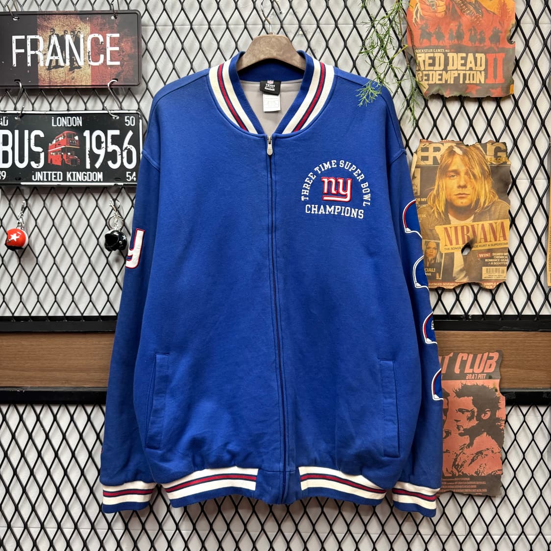 00s 리복 X NFL 뉴욕 자이언츠 집업 바시티자켓 블루 상품이미지1