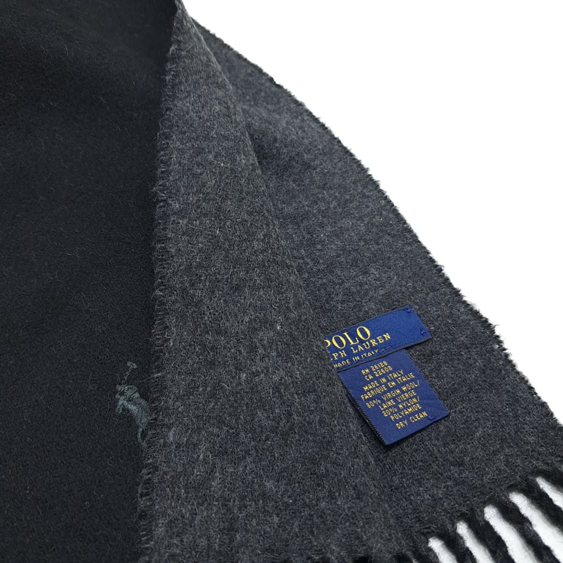 MX363 폴로 랄프로렌 블랙 그레이 양면 버진울 머플러 상품이미지5