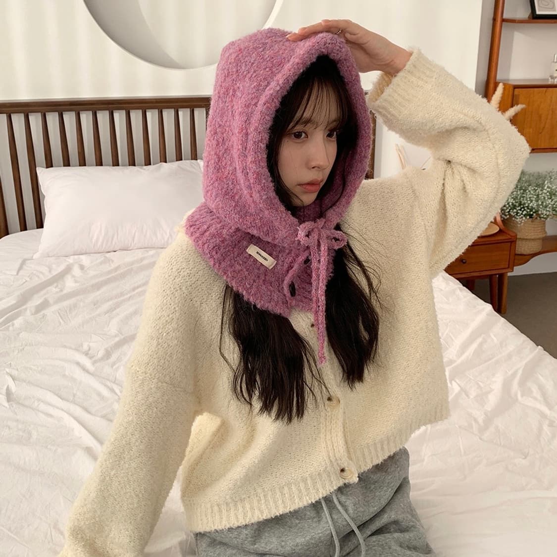 수앤수 보온 도톰 헤어리 니트 바라클라바 퍼플 상품이미지2