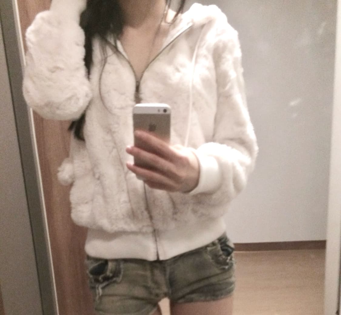 오네갸루 폼폼 후드 퍼 집업 자켓 히메 라떼 갸루 상품이미지3