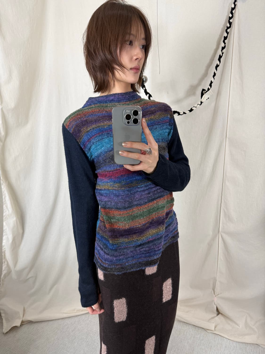 레인보우 니트 탑 상품이미지1