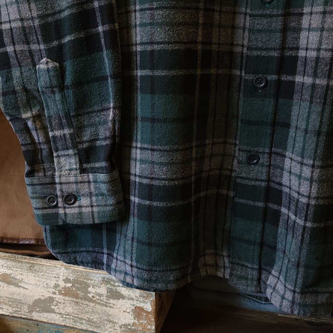 90s 엘엘빈 샤모아 워크셔츠 체크셔츠 플란넬 셔츠 헤비코튼 그린 xxl 상품이미지7