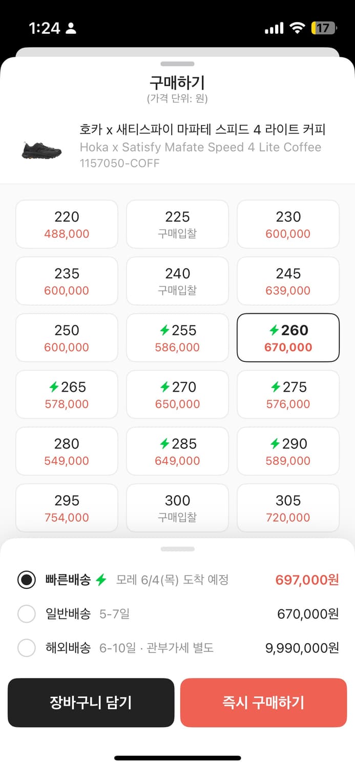 세티스파이 호카 마파테 스피드4 커피 260 판매합니다 상품이미지2