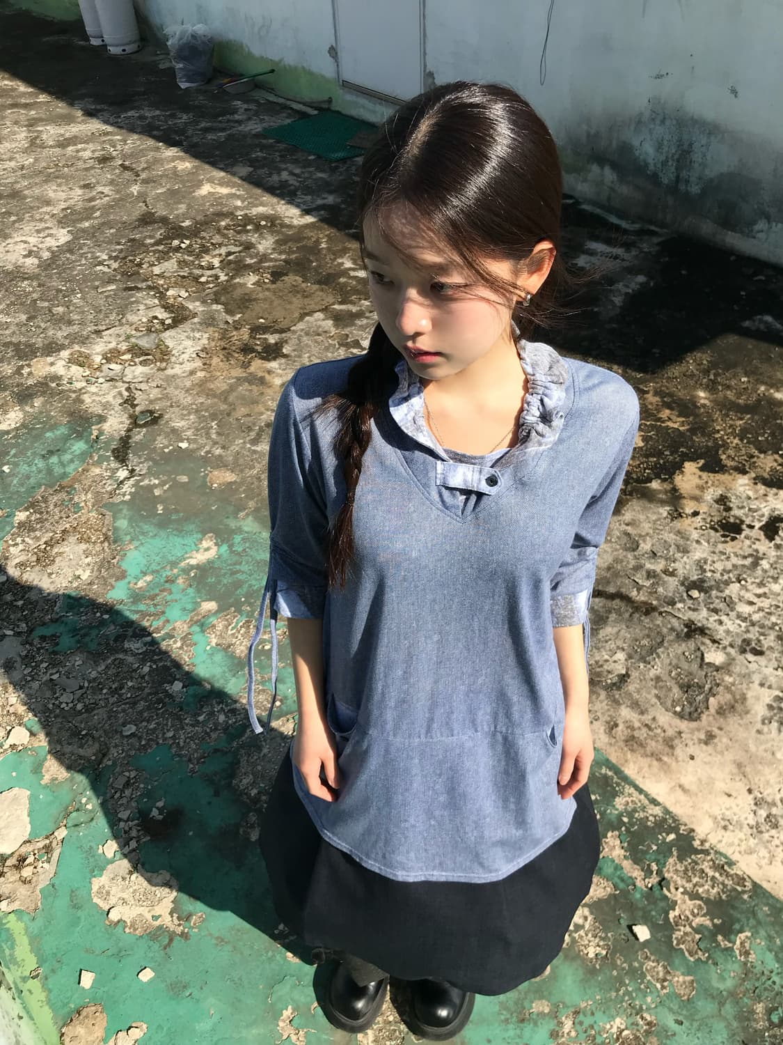 블루 스트링 소매 원피스  상품이미지1