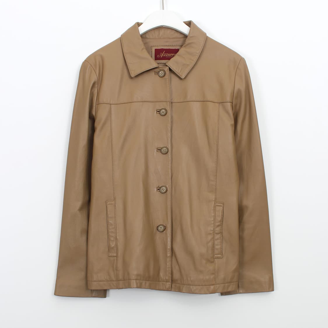 Azzurro 빈티지 베이지 리얼 양가죽 싱글 자켓﻿ 상품이미지1
