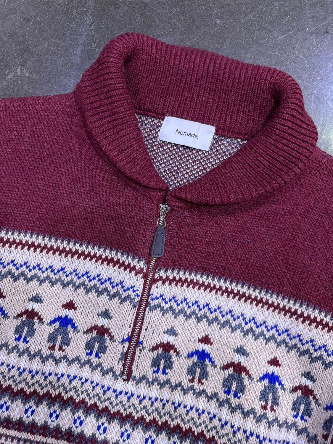 노메이드 노르딕 반집업 숄 니트 스웨터 버건디 상품이미지3