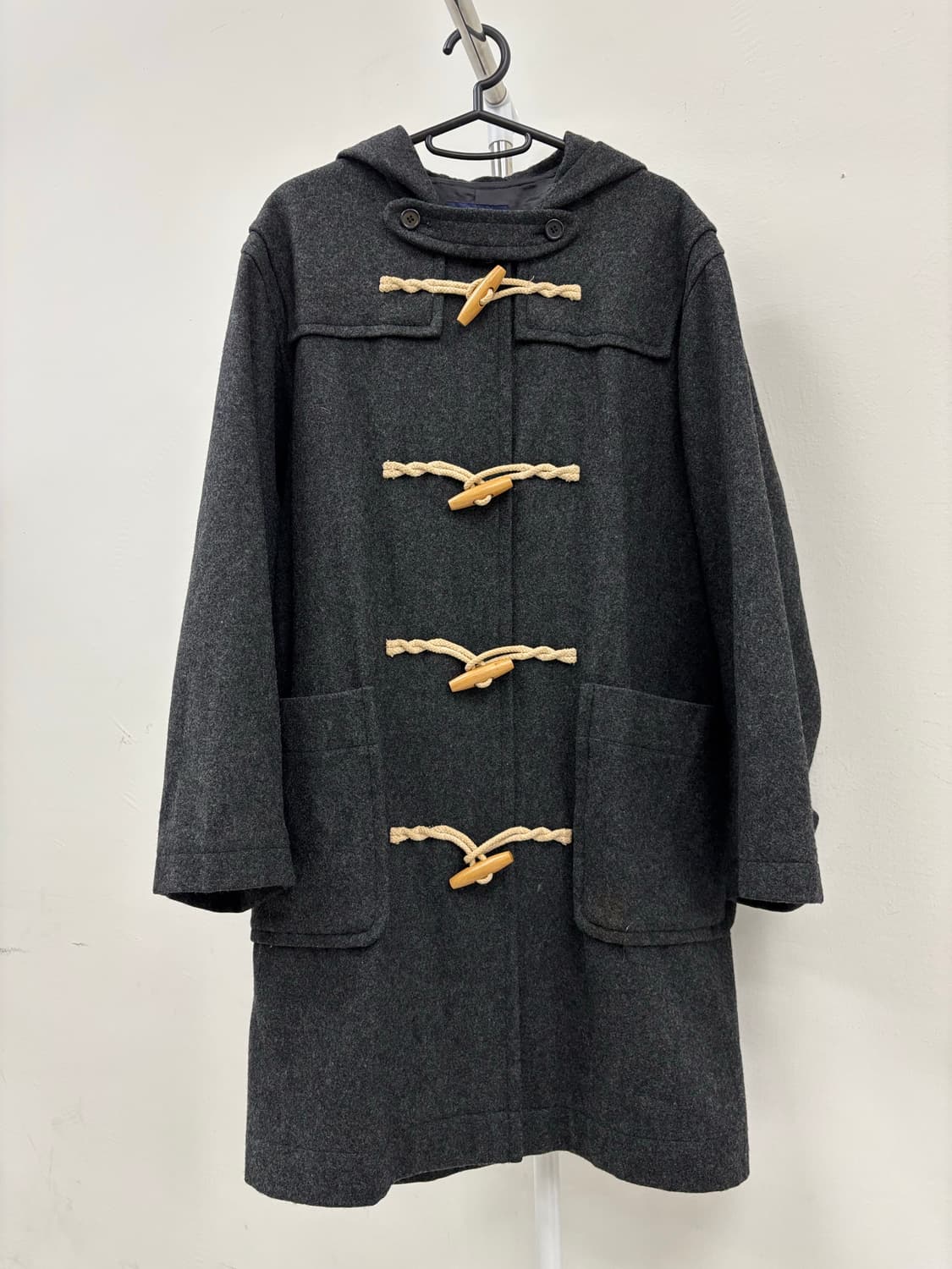 빈티지 그레이 울 후드 더플 코트 상품이미지4