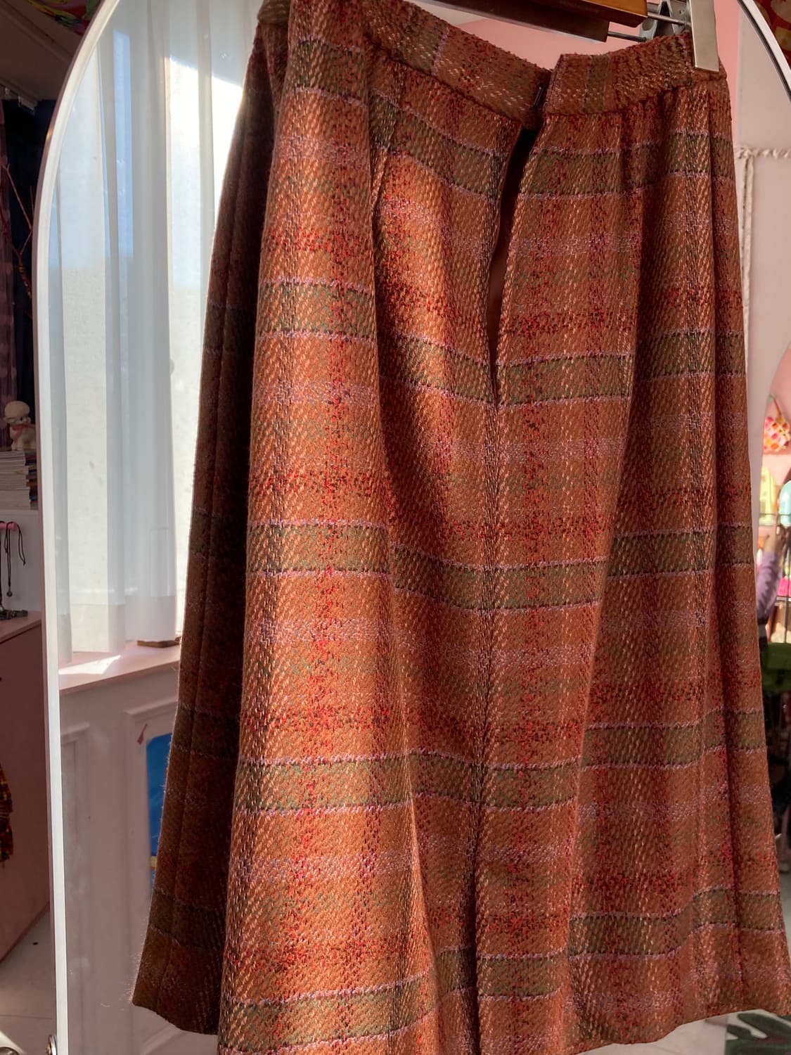 빈티지 브라운 울 체크 미디 스커트 상품이미지6