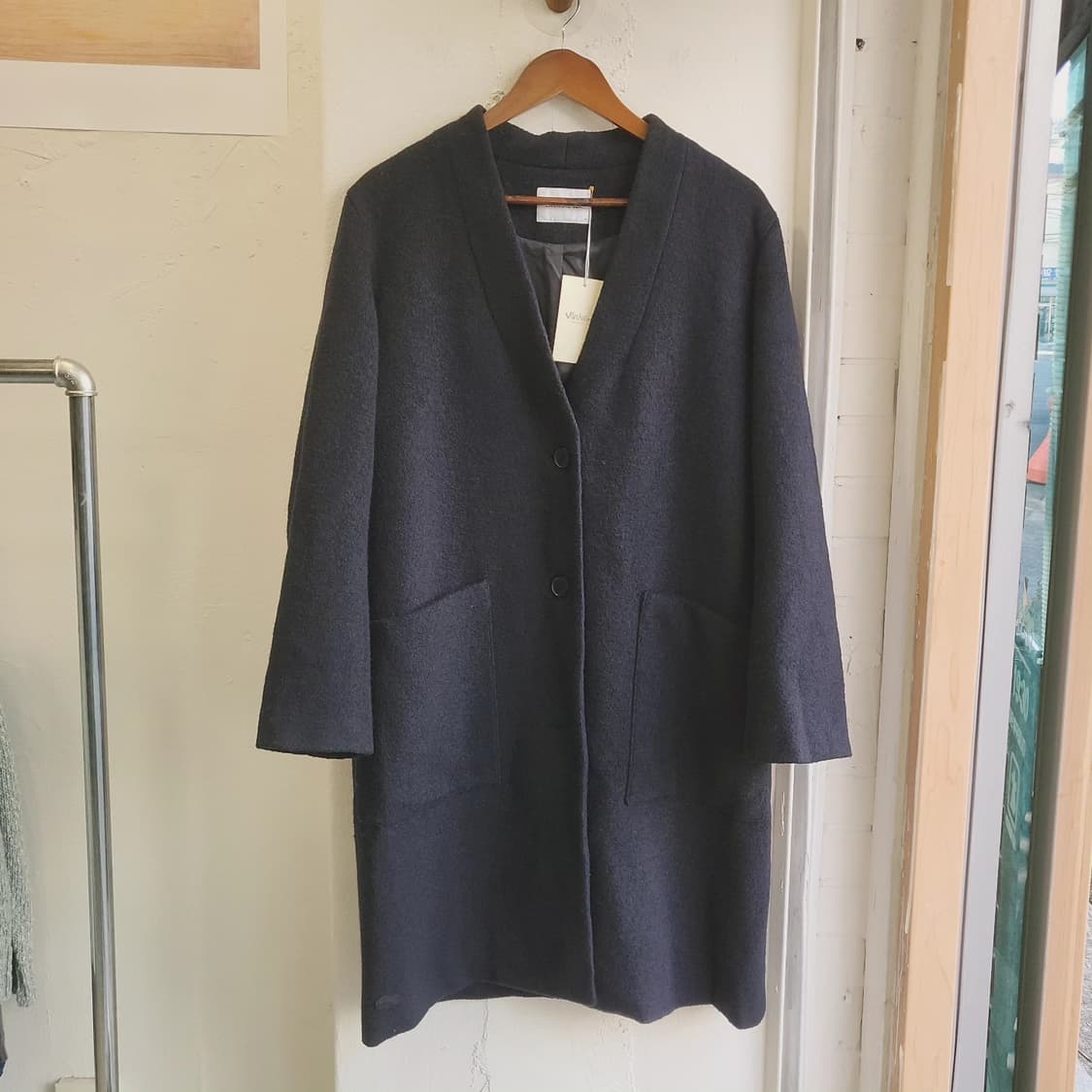 라코스테 딥네이비 노카라 모직코트 상품이미지3