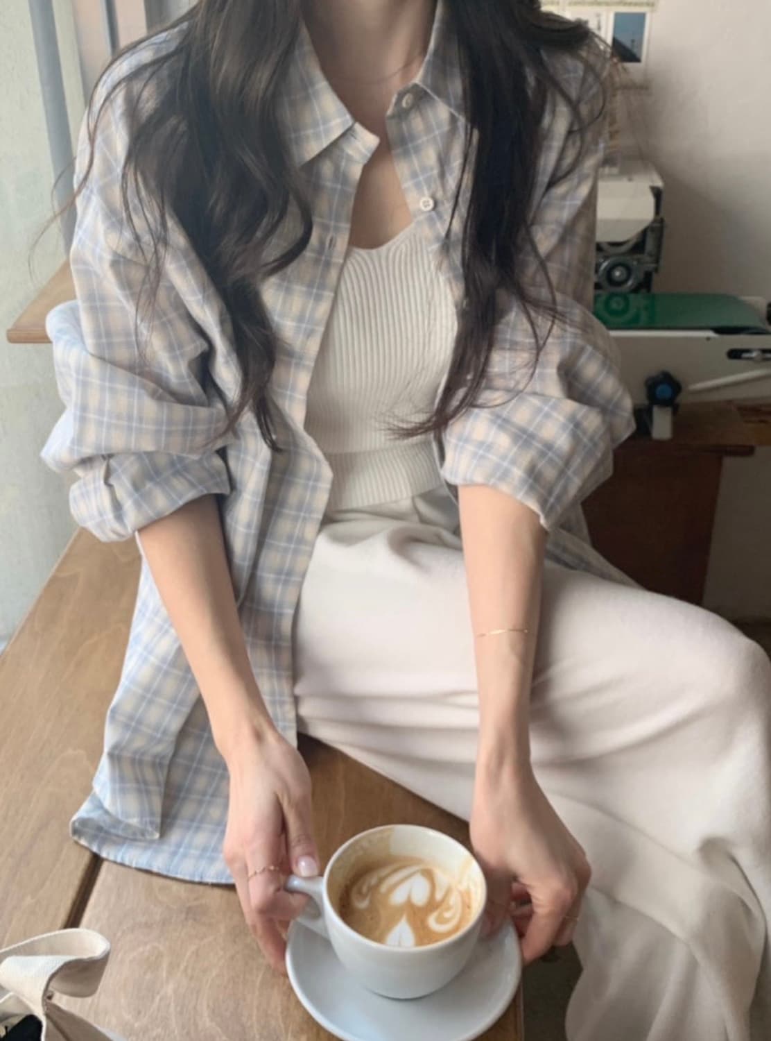 수름마켓 크리미 체크 남방, 블라우스 상품이미지1