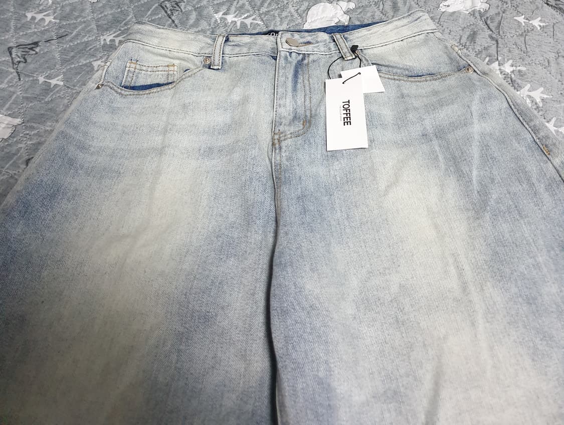 (새상품) 토피 빈티지  워싱 세미와이드 데님팬츠 연청 (M) 상품이미지2