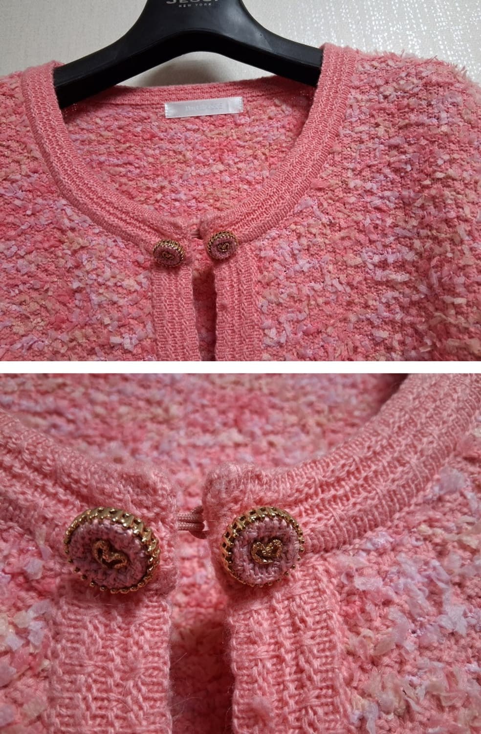 일본빈티지 DoCLASSE  테이프사배색 핑크 뜨게 트위드니트가디건 77 상품이미지4