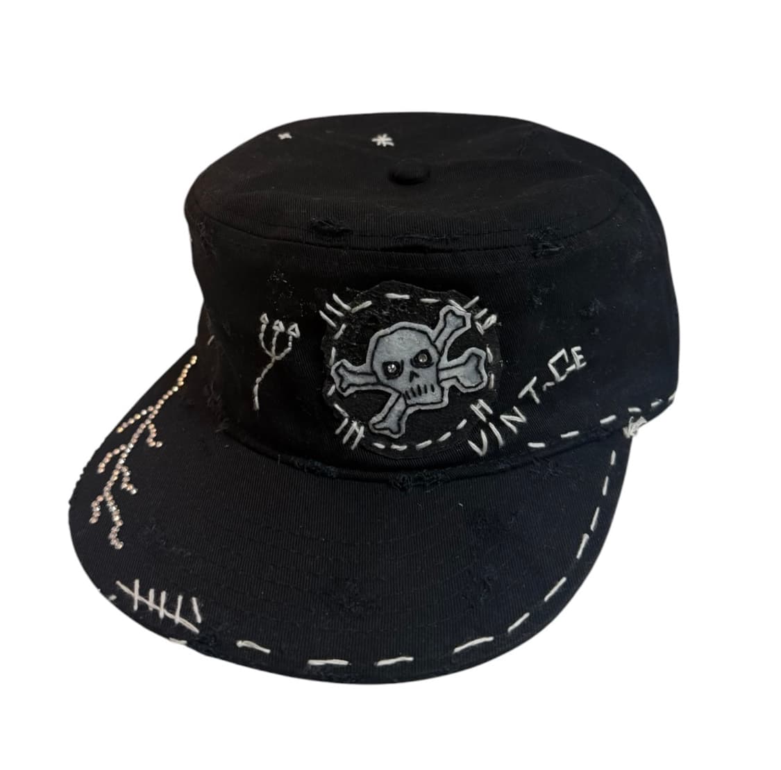 VINTAGE sashiko Skull Custom Pillbox Cap 상품이미지6