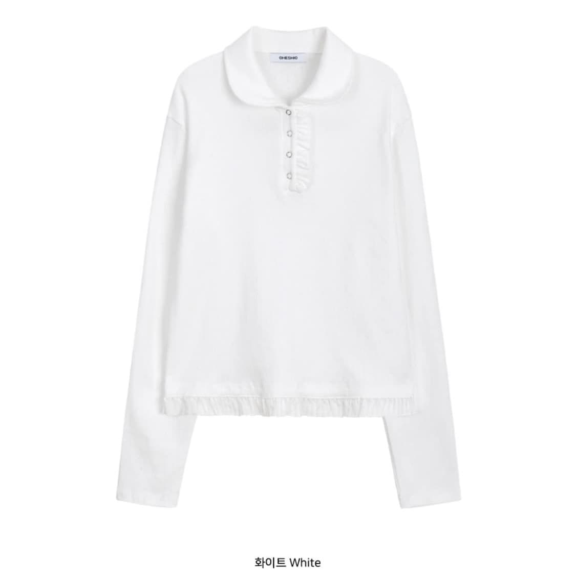 오헤시오 라운드 카라 프릴 롱 티셔츠 화이트 상품이미지2