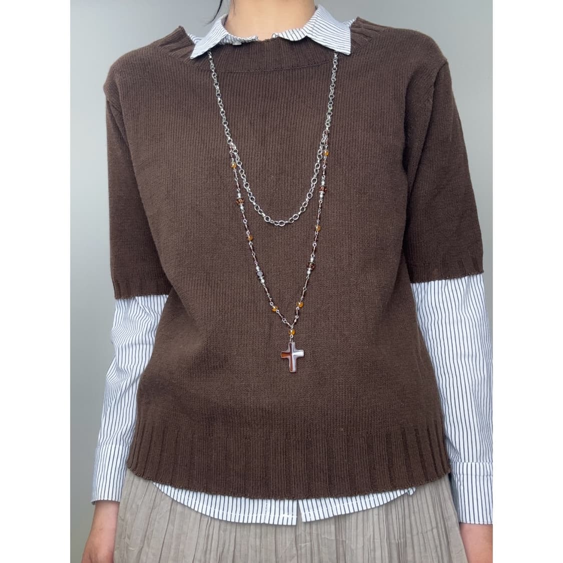 빈티지 브라운 하프 니트 상품이미지1