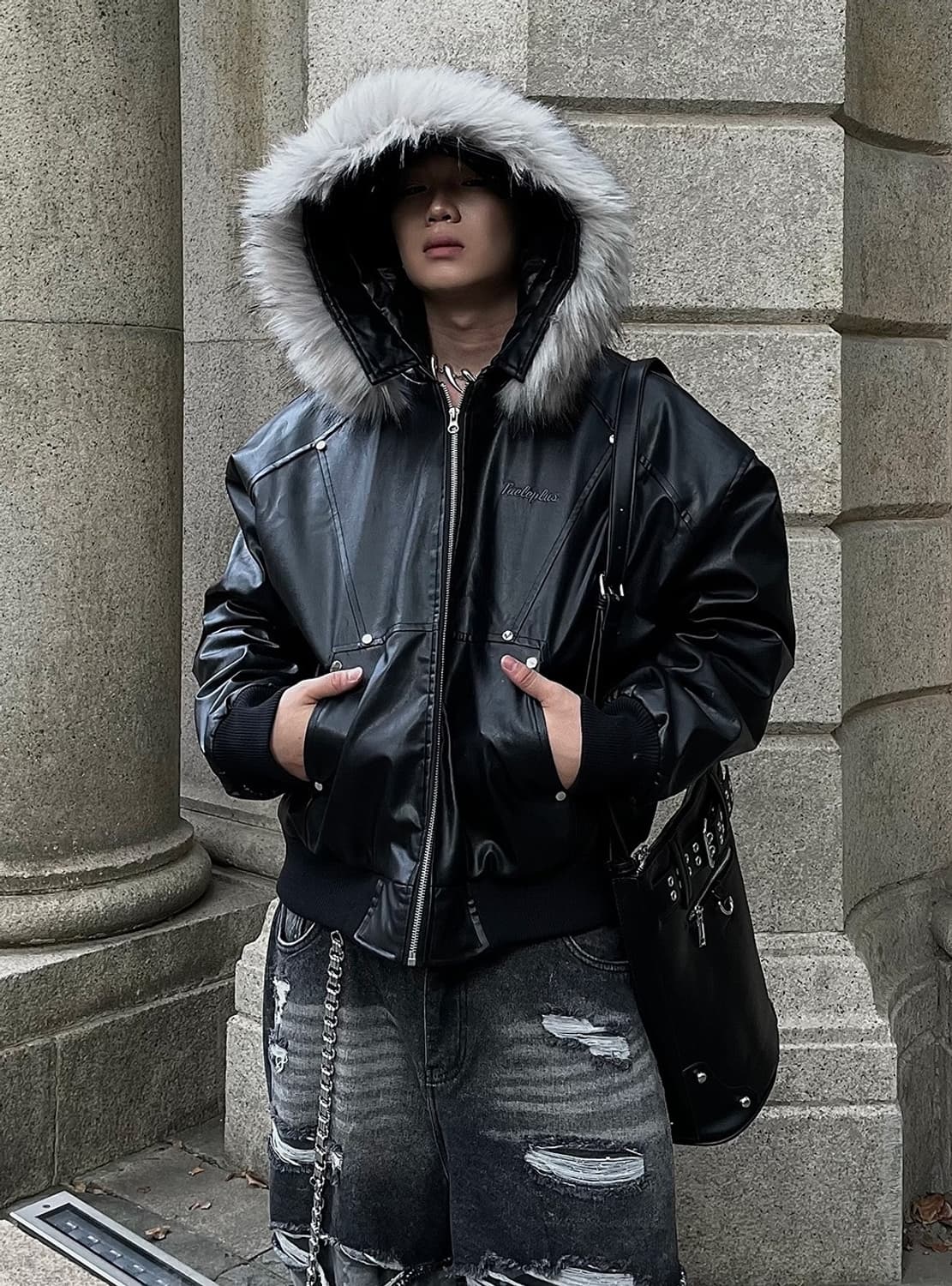 비엑세스 퍼자켓 [DARKFOG] Faux Leather Jacket 상품이미지1