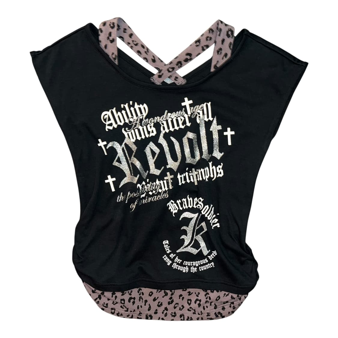 호피 레이어드 셔링 반팔티 갸루y2k펑크 상품이미지1