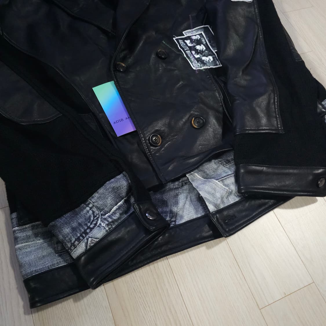 새제품L) 자라 x 앤더슨벨 컴바인드 니트 앤 레더 가죽자켓 블랙 상품이미지8