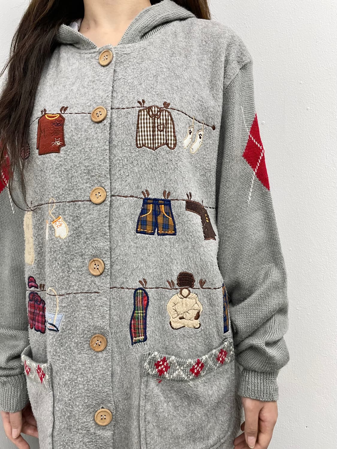 코지베어 디테일 후드 버튼 자켓  상품이미지2