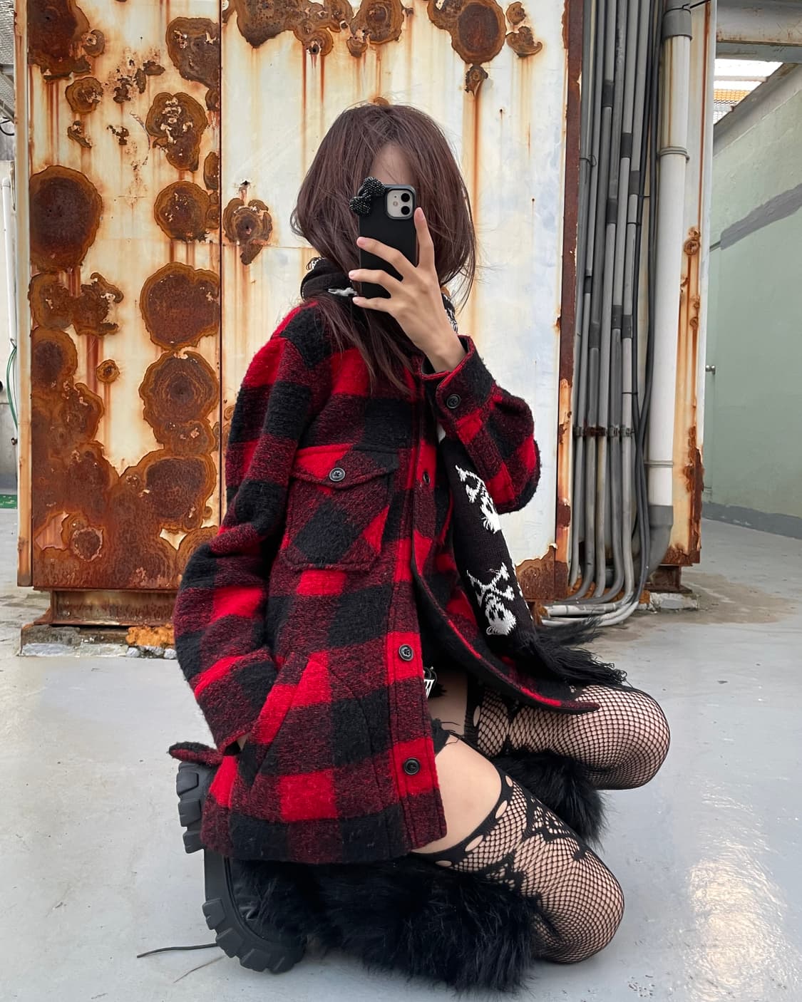 🎸레드&블랙 체크 패턴 니트 자켓🎸 상품이미지1