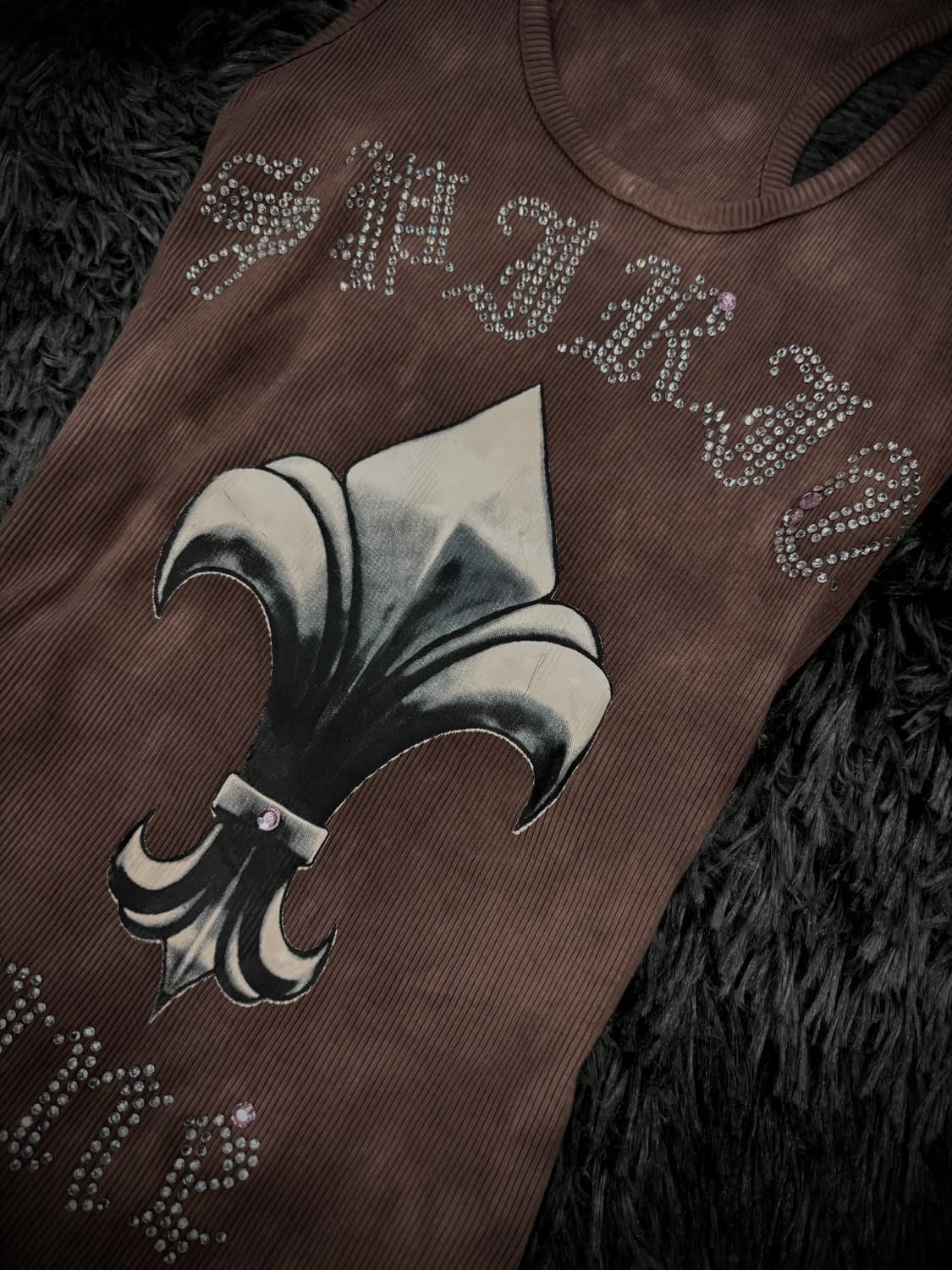 브라운 고딕 실버 프린팅 골지 슬리브리스 상품이미지4