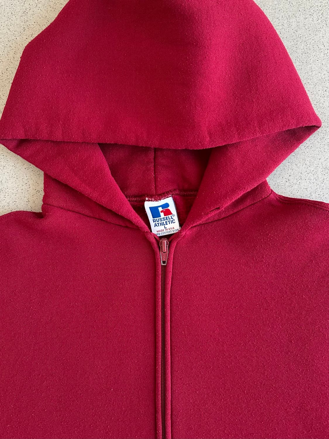 90s 빈티지 러셀 후드집업 레드 L USA 상품이미지6