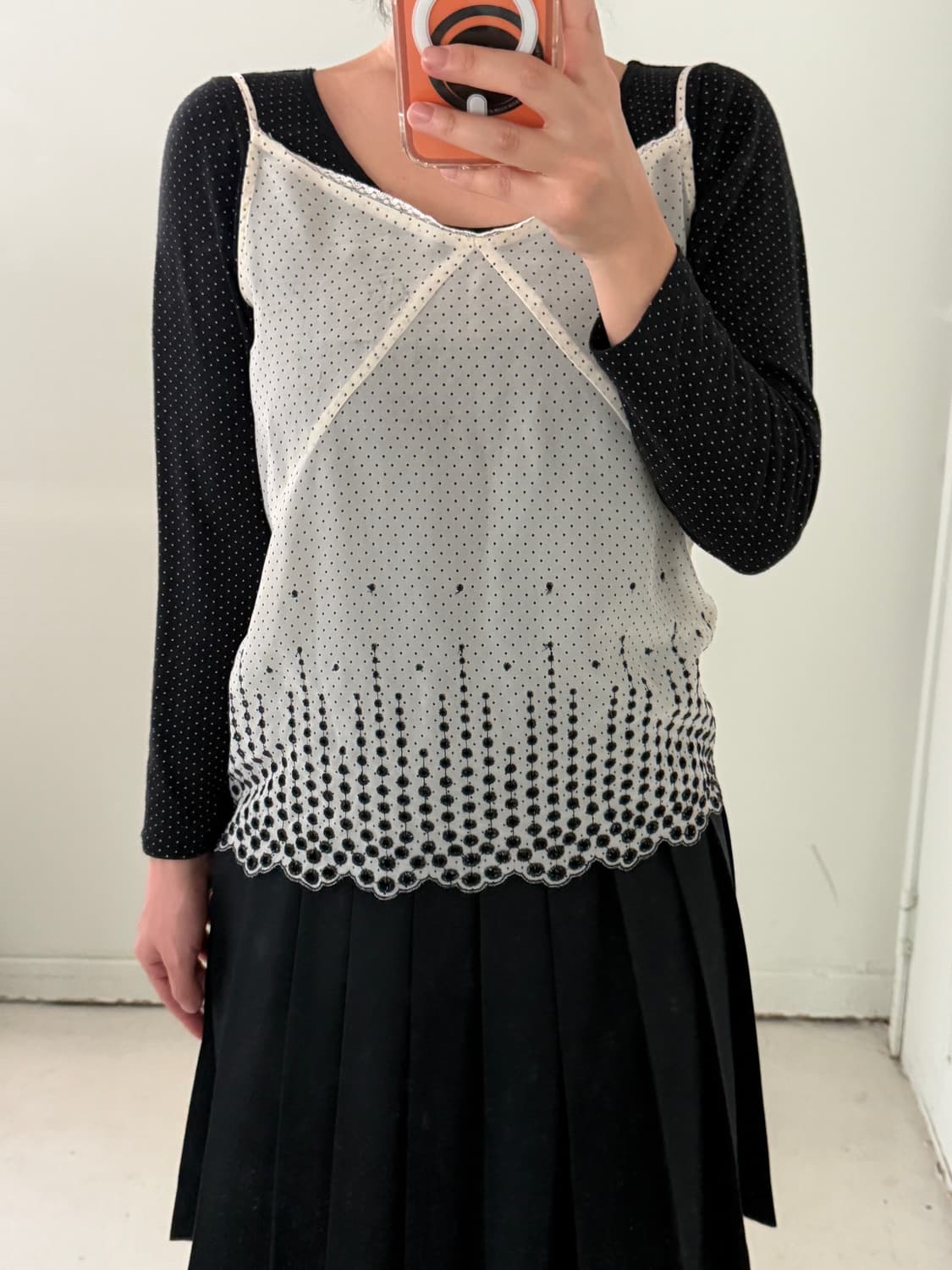 일본빈티지 도트 레이어드 롱슬리브 상품이미지3