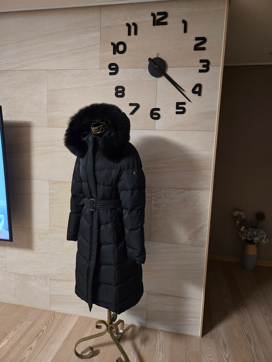 [95/m] 폭스퍼 밸트 덕다운 롱패딩 상품이미지3
