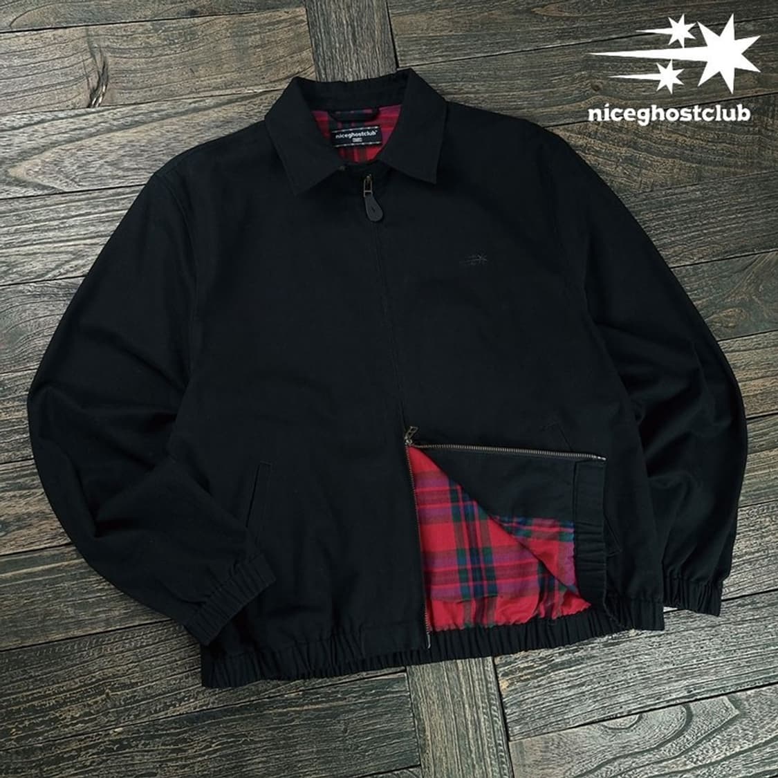 [나이스고스트클럽] 로고 자수 코튼 블루종 집업 자켓 블랙 M19106 상품이미지1