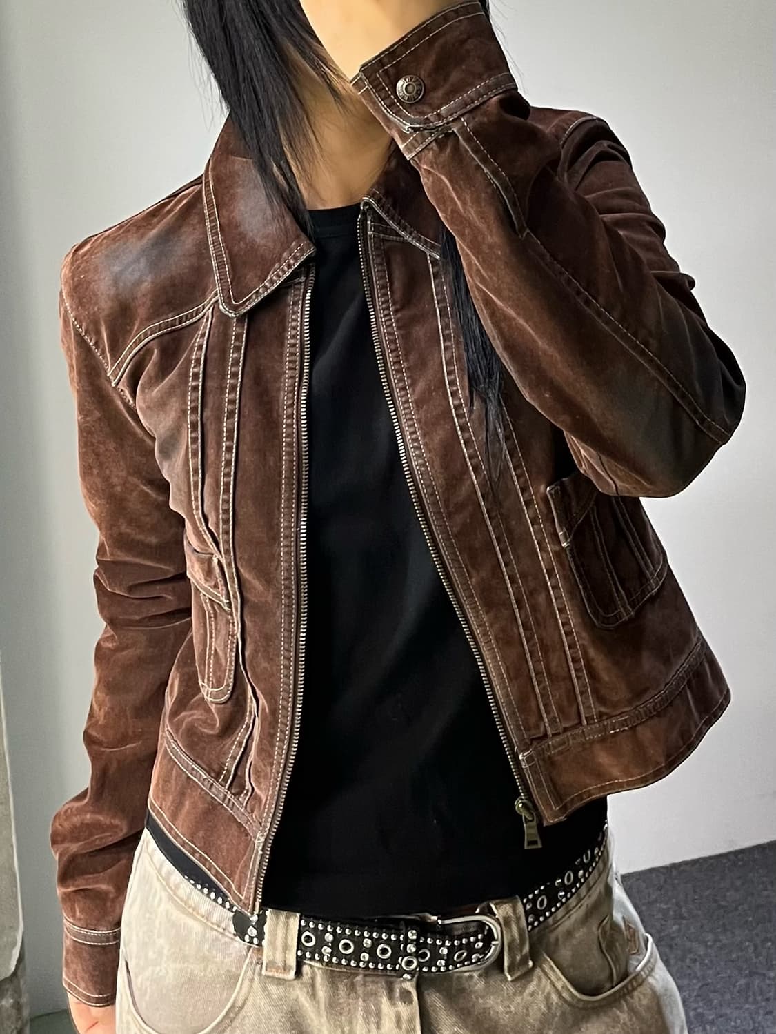 게스 Y2K 블루 코어 벨루어 집 자켓 상품이미지3