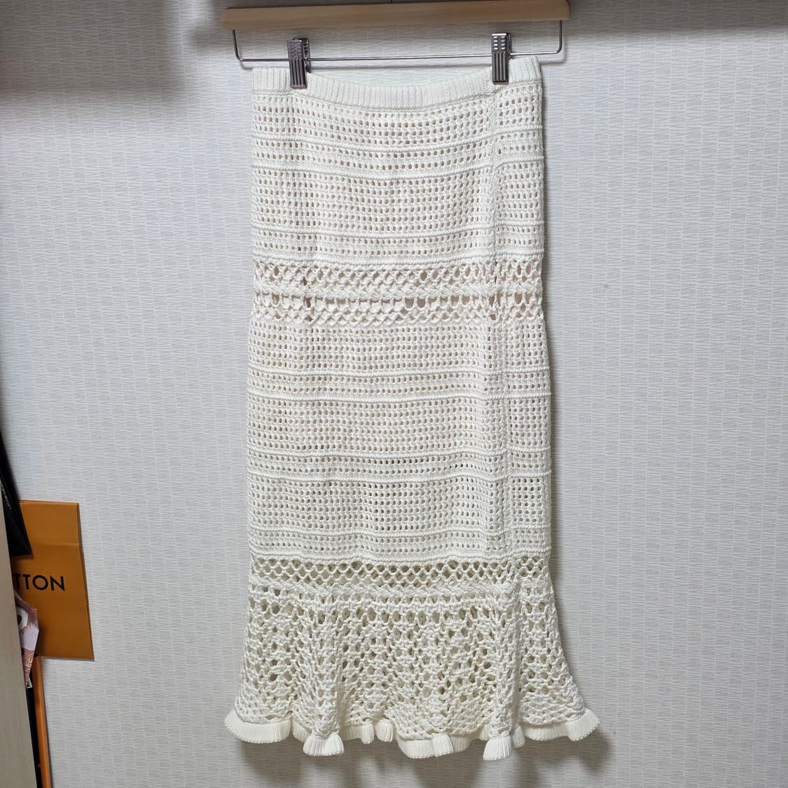 스나이델)히메갸루 아이보리 모리걸st 크로셰 펀칭 니트 코튼 롱스커트 상품이미지3