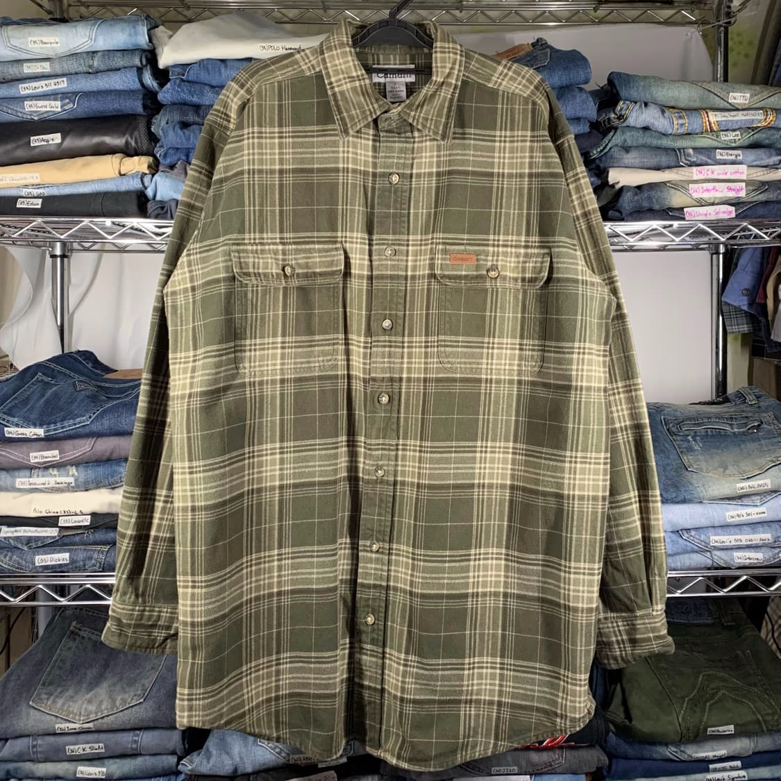 [L] 00's 칼하트 헤비코튼 타탄체크 플란넬 워크셔츠 상품이미지2