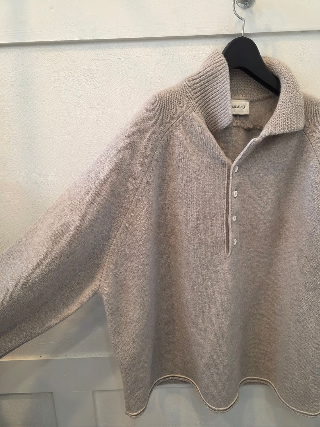 우마뭉 베이지 코튼 크로쉐카라 풀오버 니트 L 상품이미지3