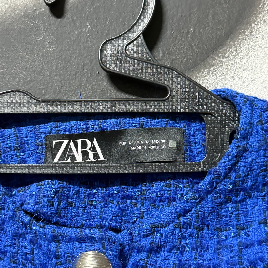 ZARA 블루 체크 패턴 크롭 트위드 자켓 상품이미지5
