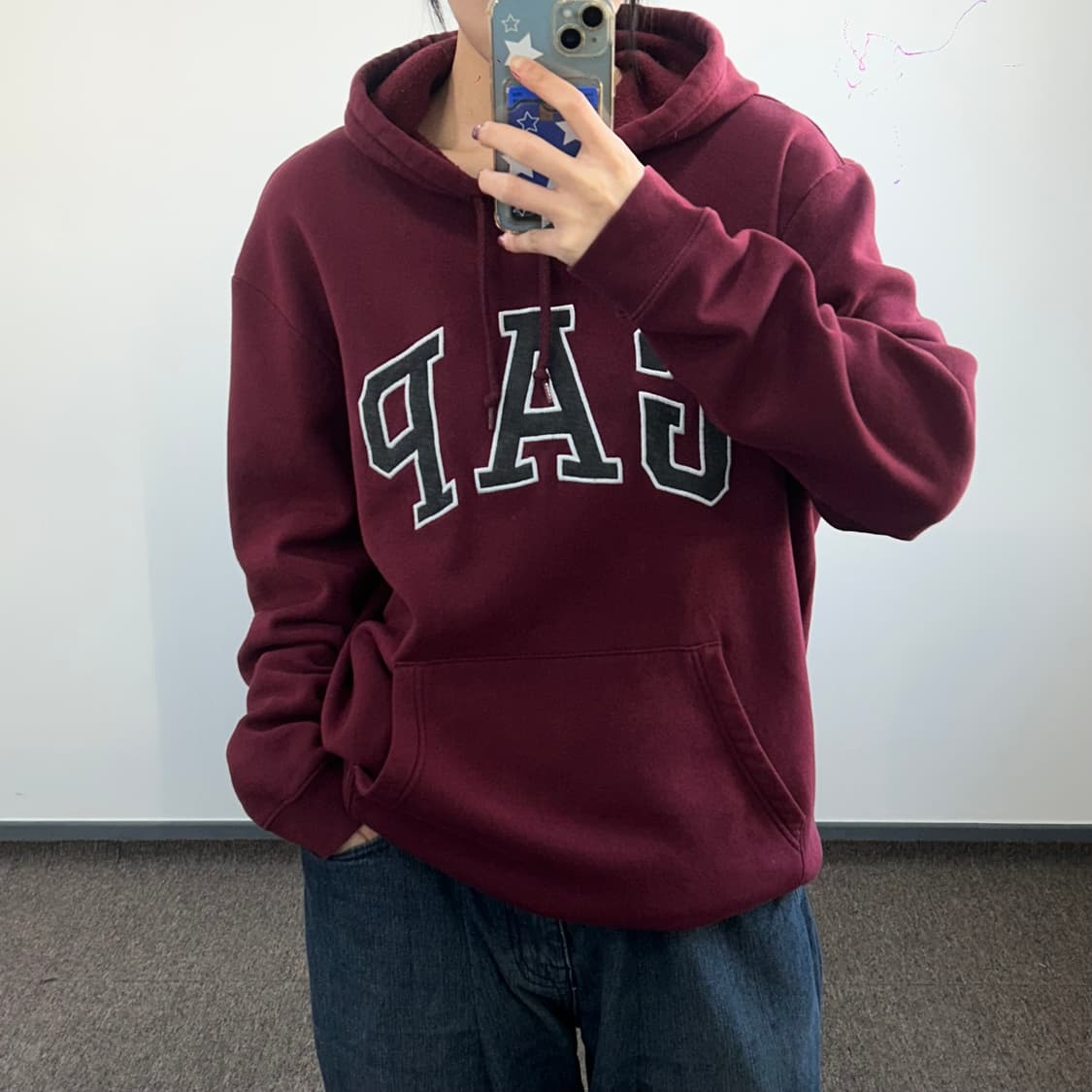 GAP 갭 차콜 로고 와인 후드티  상품이미지2