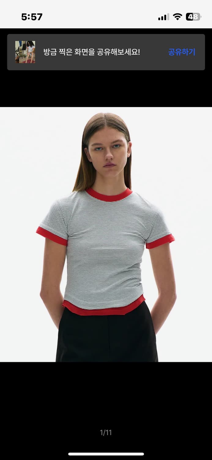 파르티멘토 우먼 더블 레이어드 숏 슬리브 티_라이트 그레이 상품이미지1