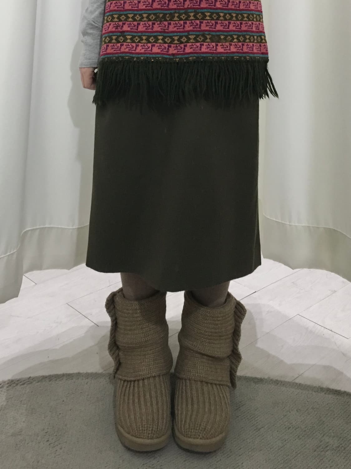 카키 미디 스커트 상품이미지1