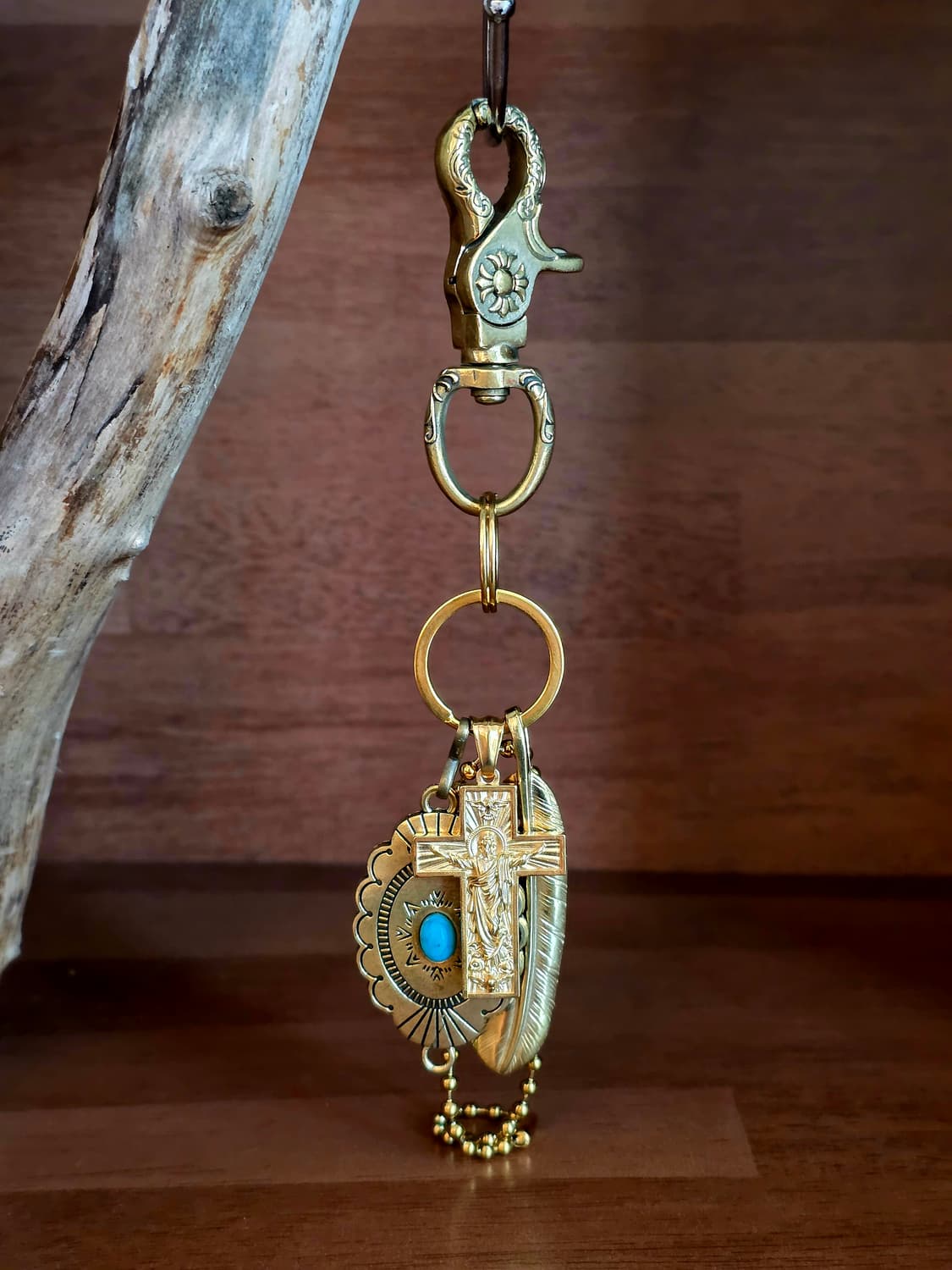 3cross gold brass cross wing  keyring 상품이미지5