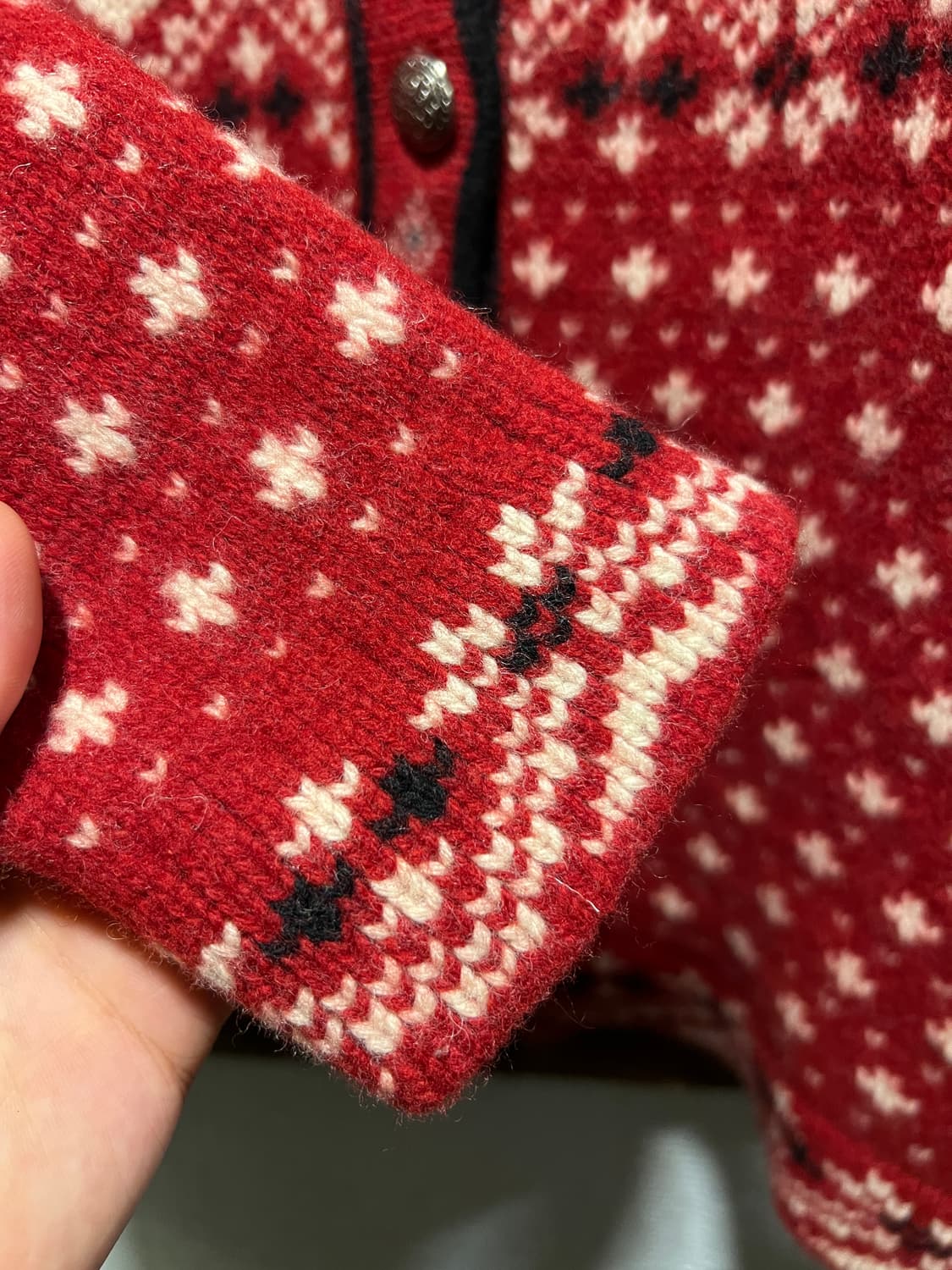 [M]엘엘빈 USA 노르딕 패턴 레드 램스울 니트 가디건 상품이미지4