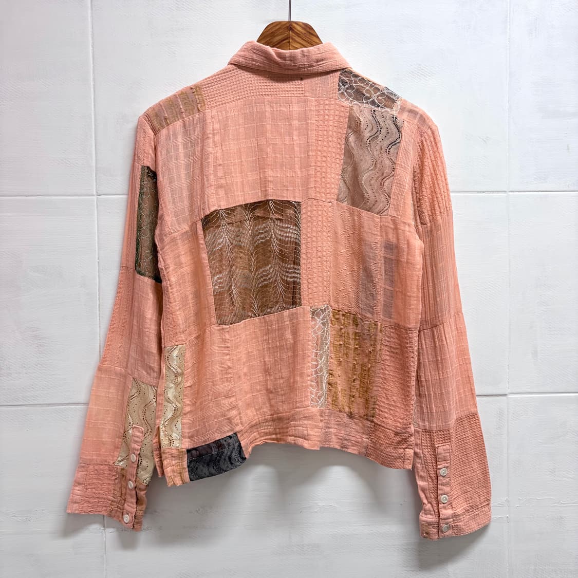 핑크 패치워크 히피 에스닉 셔츠 블라우스 JPN  상품이미지7