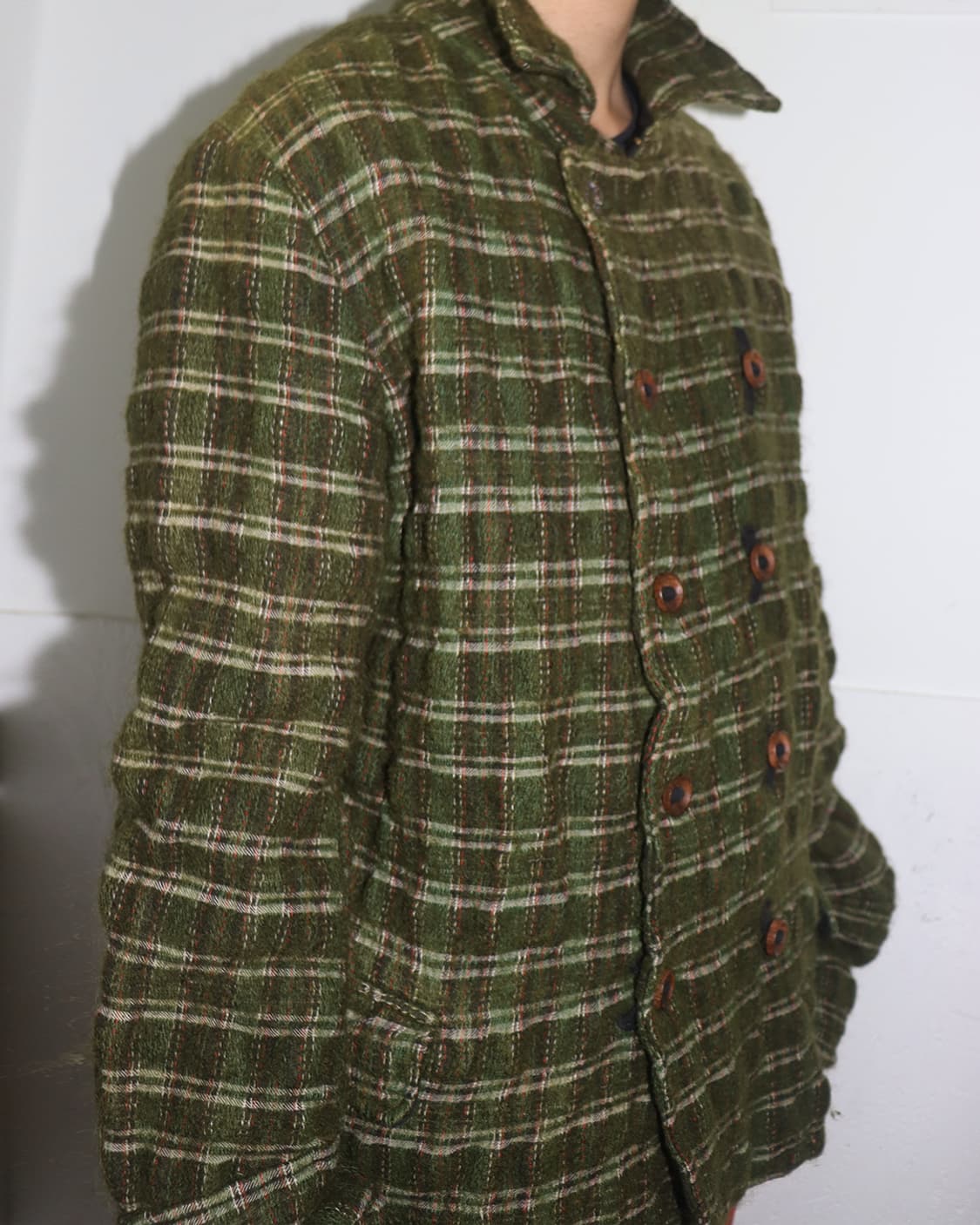 빈티지 우드 버튼 체크 울 자켓 상품이미지3